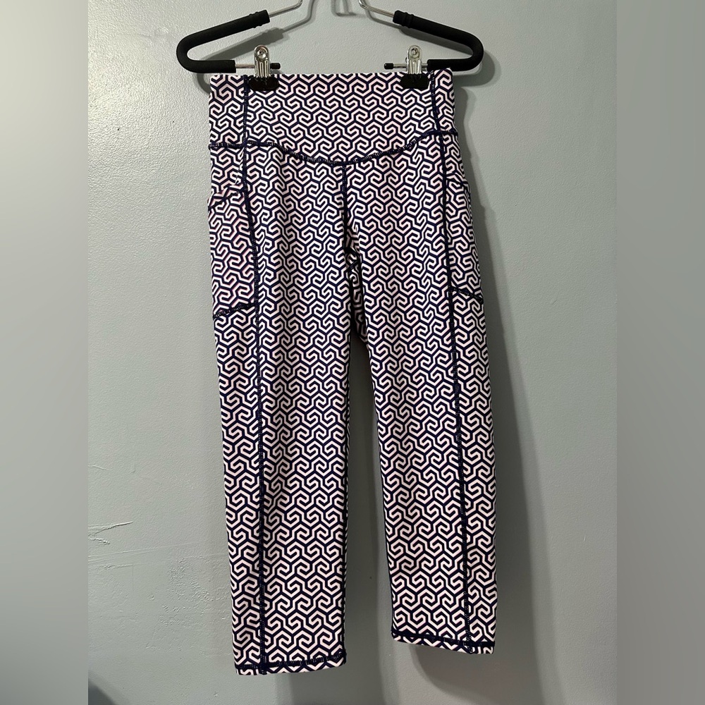 J MCLAUGHLIN Geometric Cropped Leggings Blue/Red/White Athletic Size Small